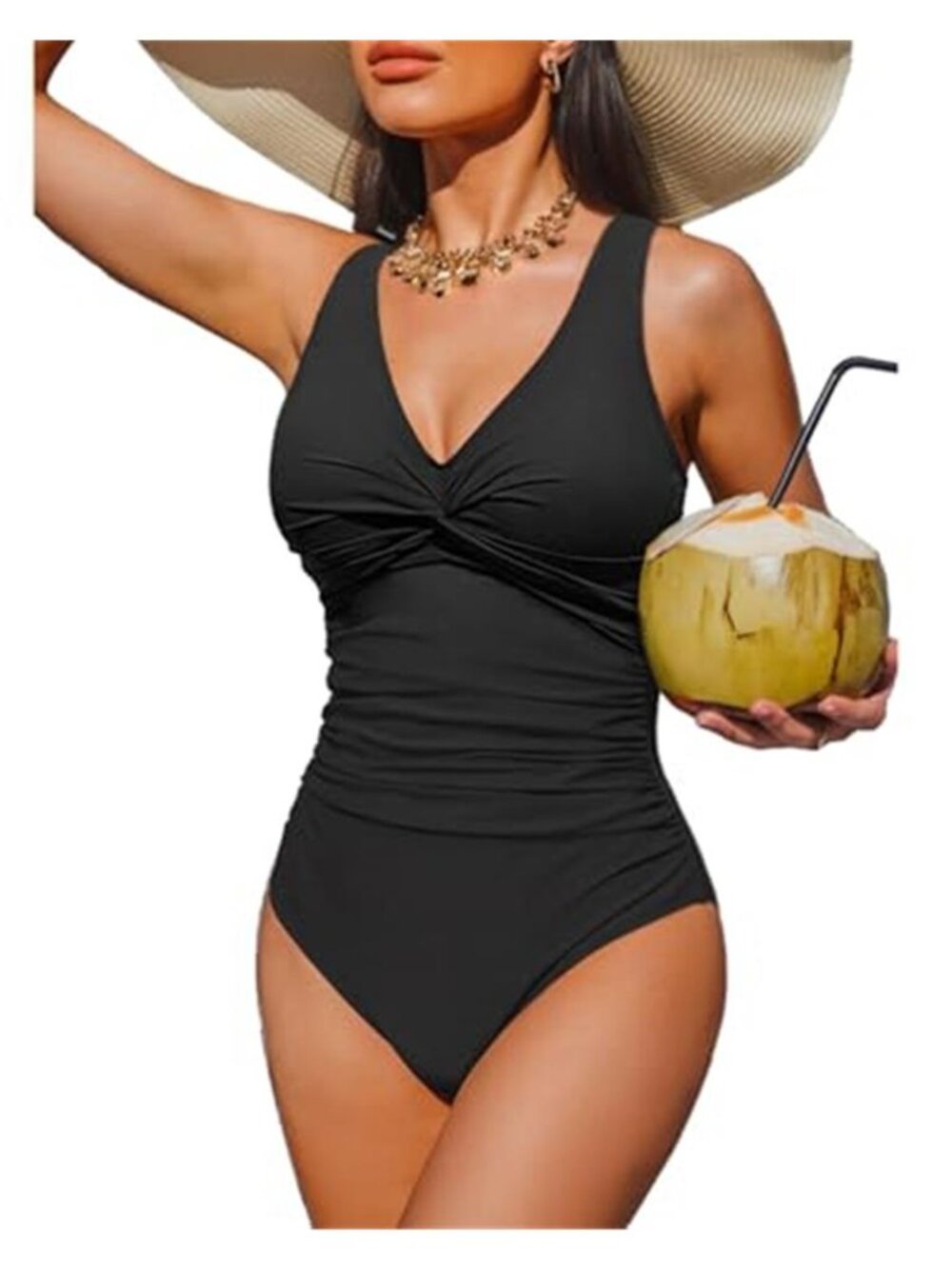 Womens Tummy Control One Piece Swimsuit V Neck Ruched Push Up Bathing Suit